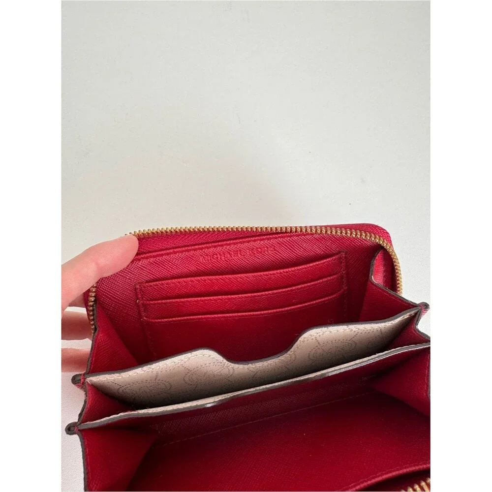 Michael Kors Red Ostrich Embossed Zip Leather Wristlet